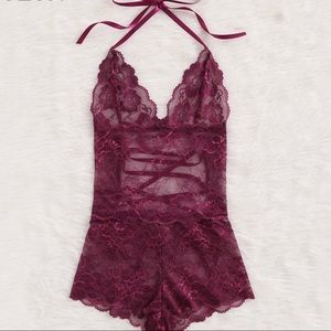 🔴 Lace Lingerie Romper One Piece Burgundy